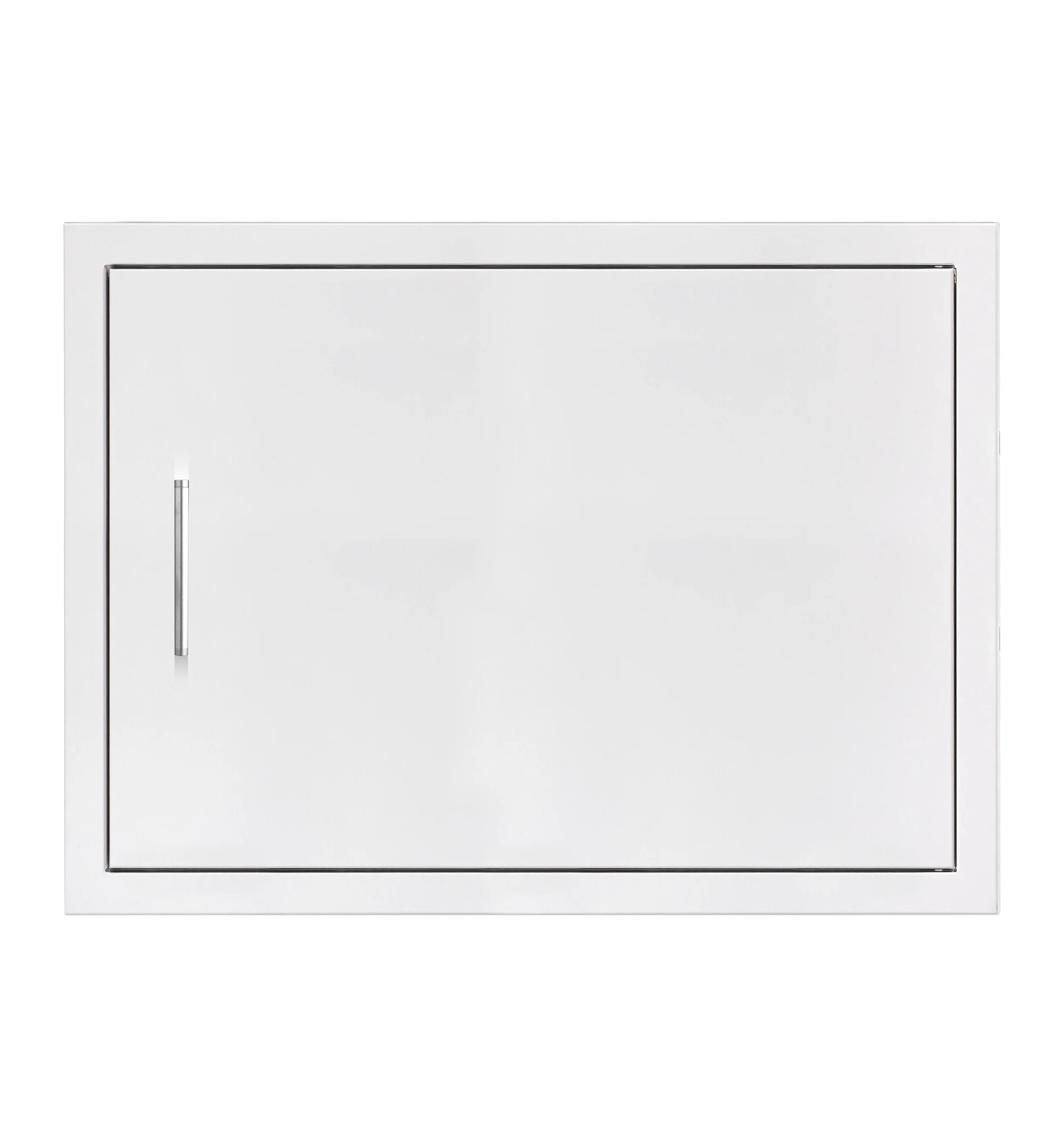 27-inch horizontal masonry frame return, rectangular metal frame with small handle on left