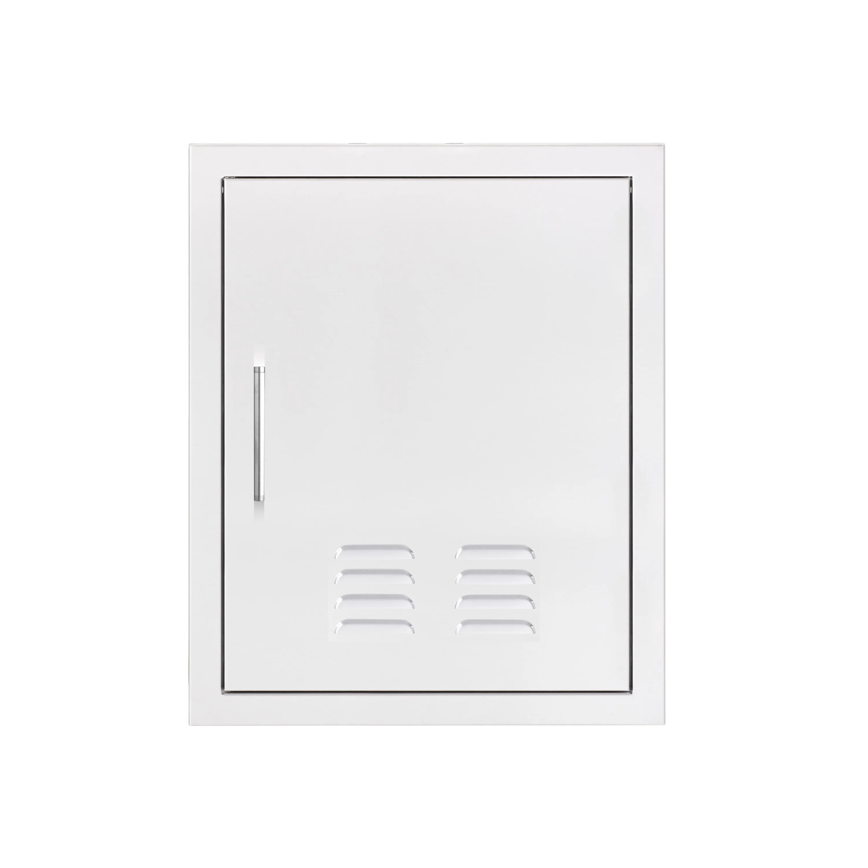 Vented vertical access door with recessed handle and bottom grille vents
