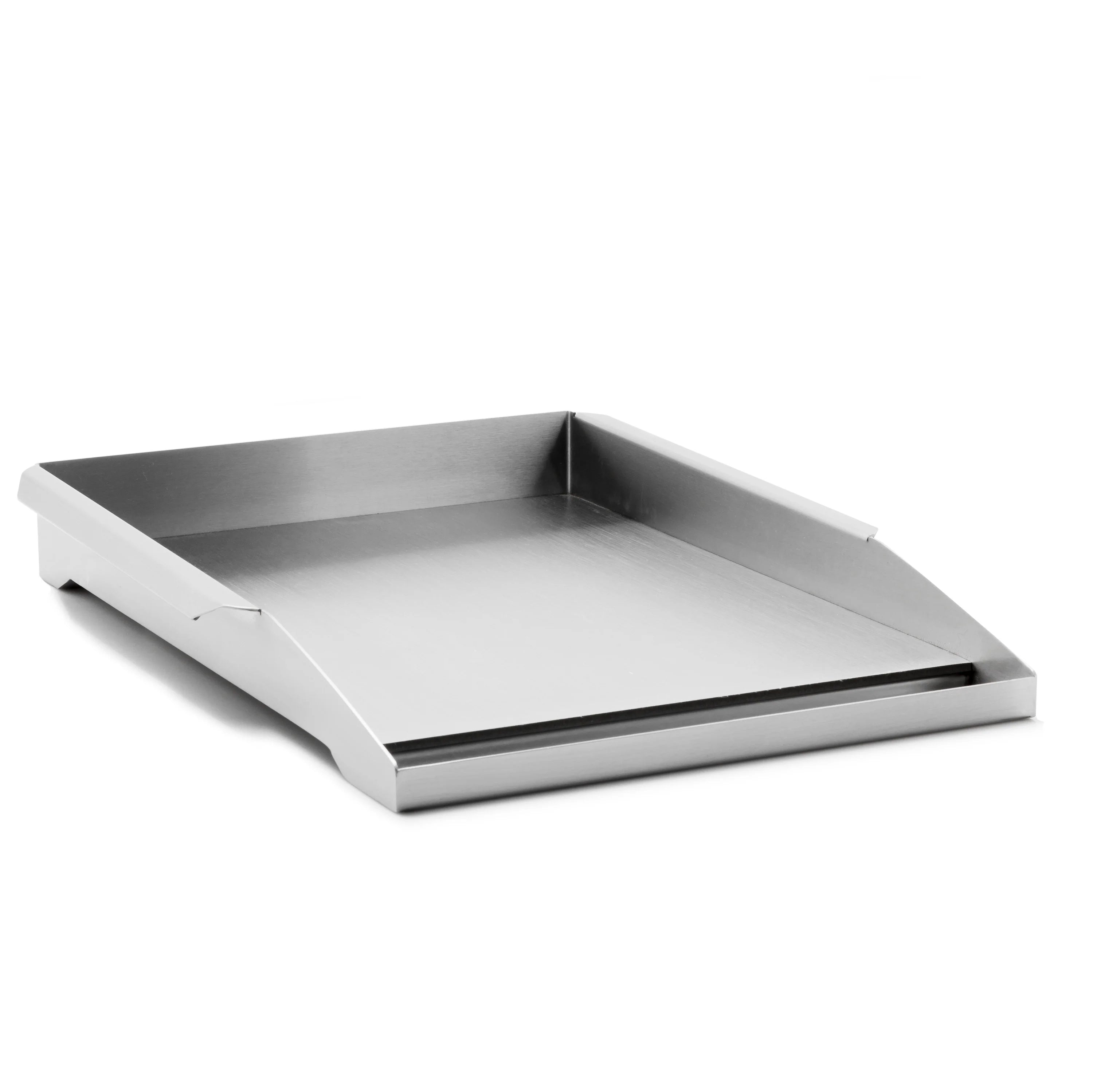 Rectangular stainless griddle plate, 14 in x 17.5 in, with low raised edges