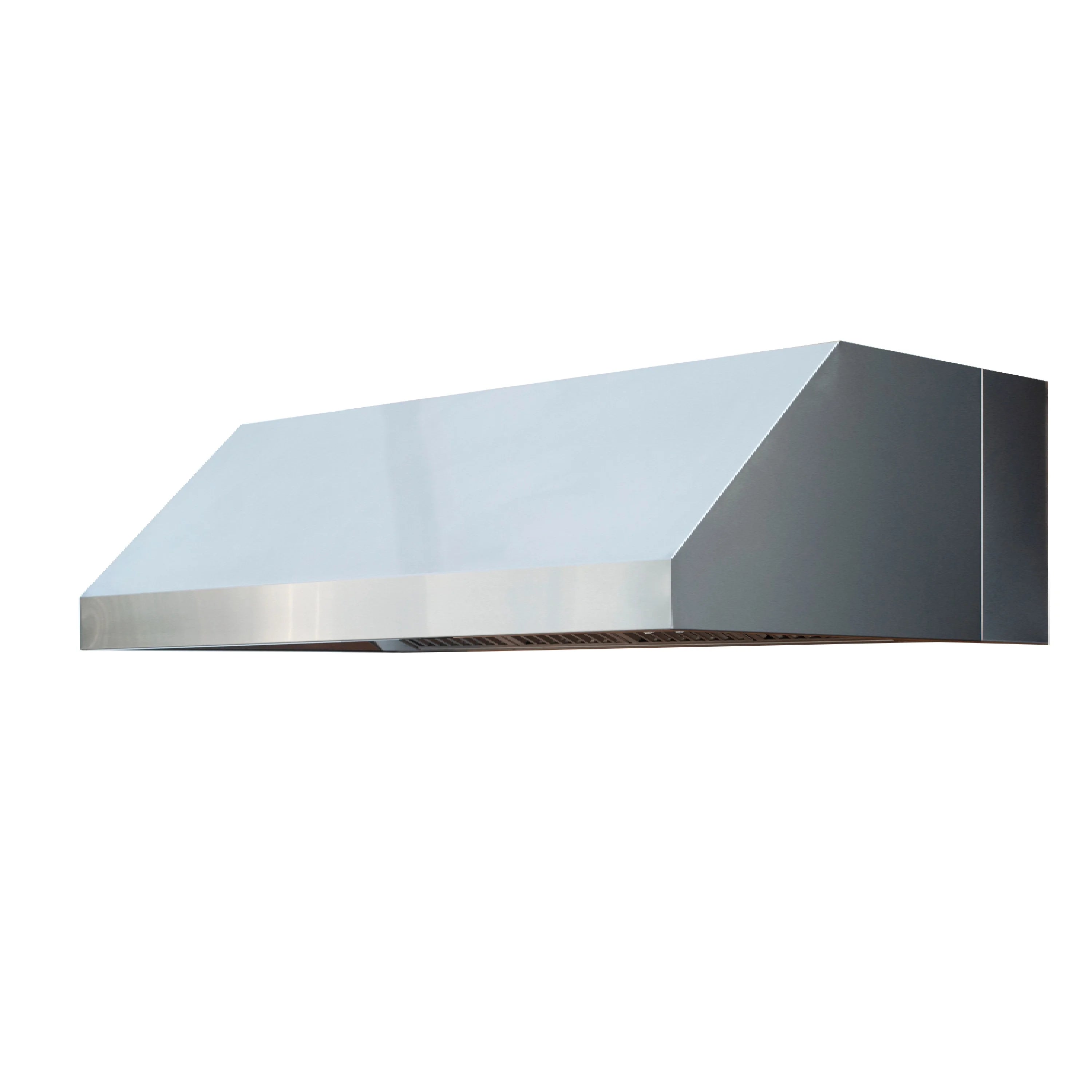 Stainless steel wall-mount vent hood with angled chimney profile