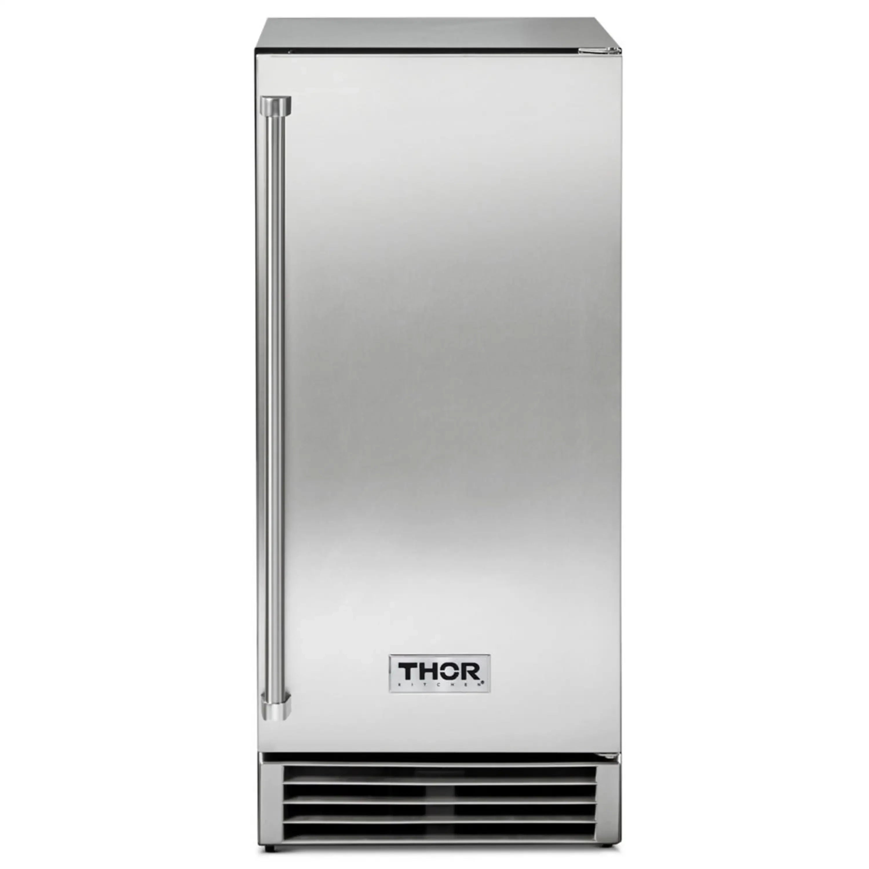 Stainless built-in ice maker with tall door and front grille vents