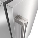 Thor ice maker top handle recess with THOR logo on stainless steel door
