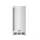 Stainless steel ice maker cabinet with side handle bars and vented base