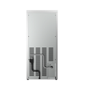 Back of stainless steel ice maker with drain hose and rear connections