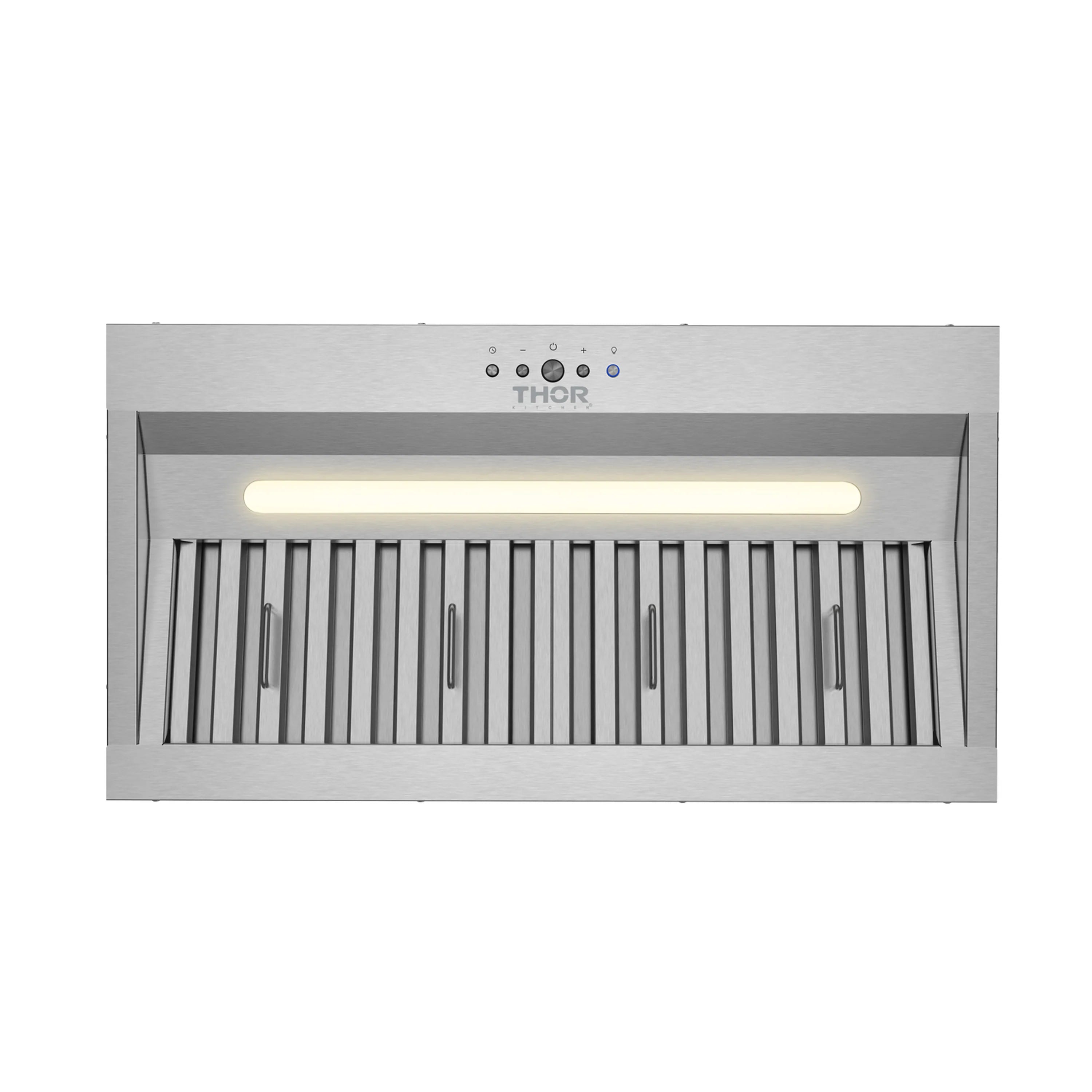 Stainless steel hood insert with bright light bar and vertical vent slats
