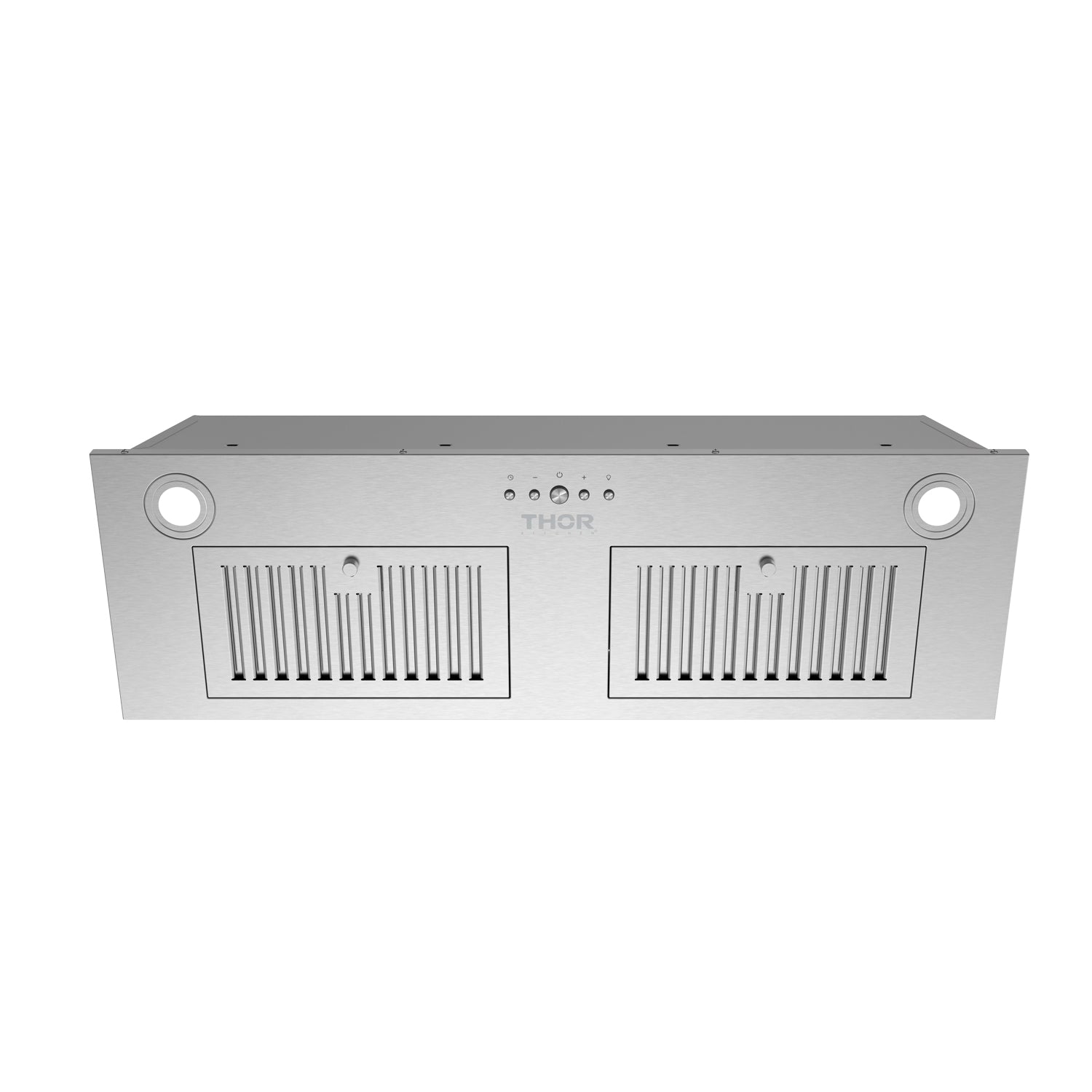 Stainless steel hood insert with two rectangular vent grilles and two round light rings