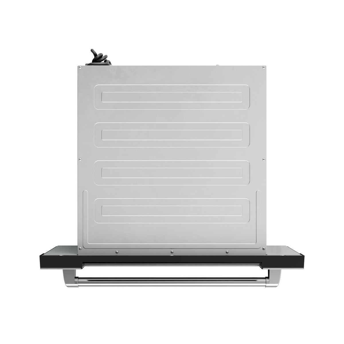 Built-in microwave drawer service panel with vent slots and mounting frame, light gray.