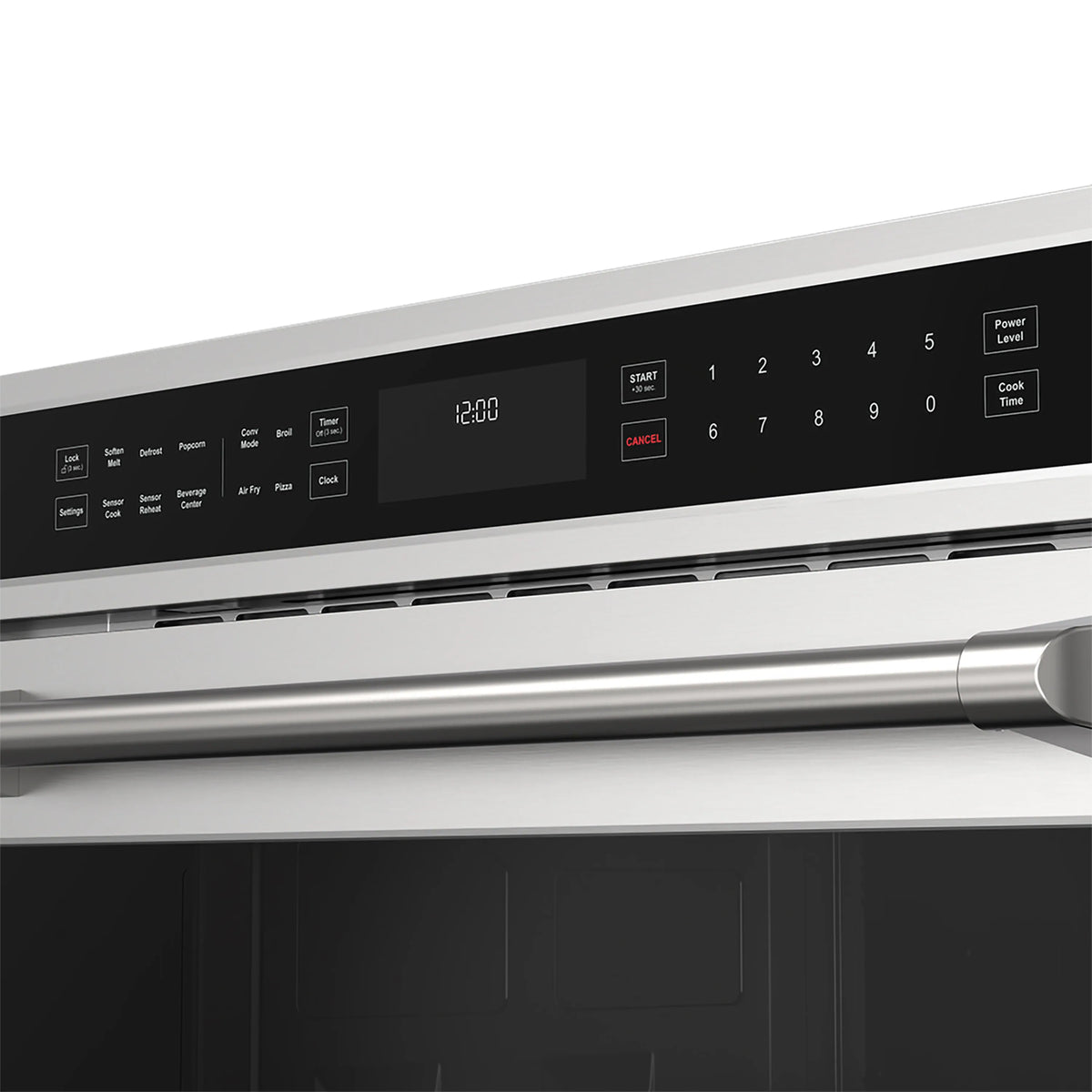 Stainless steel oven control panel with keypad and digital clock display