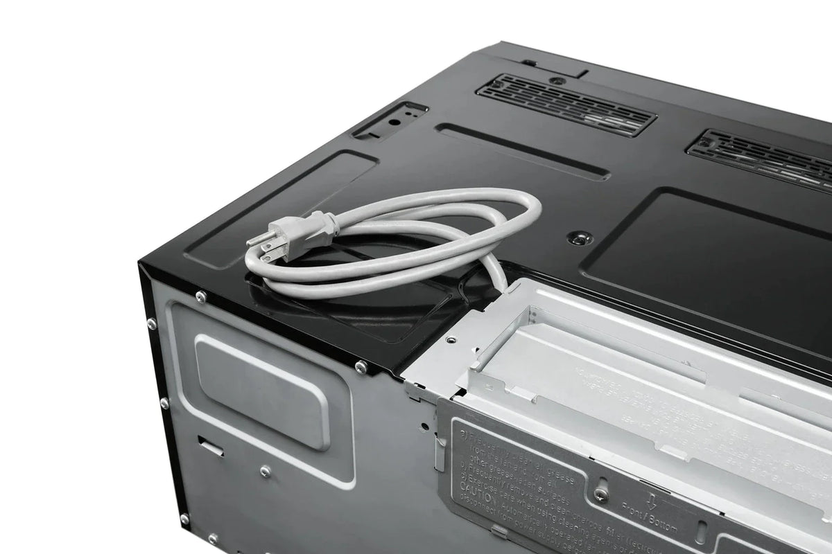 Over-the-range microwave exterior with open side access and power cord