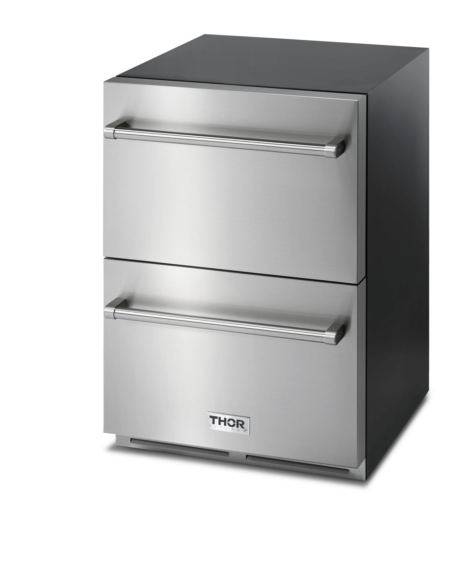 THOR outdoor gas grill with two burner boxes, stainless front panels, closed storage doors