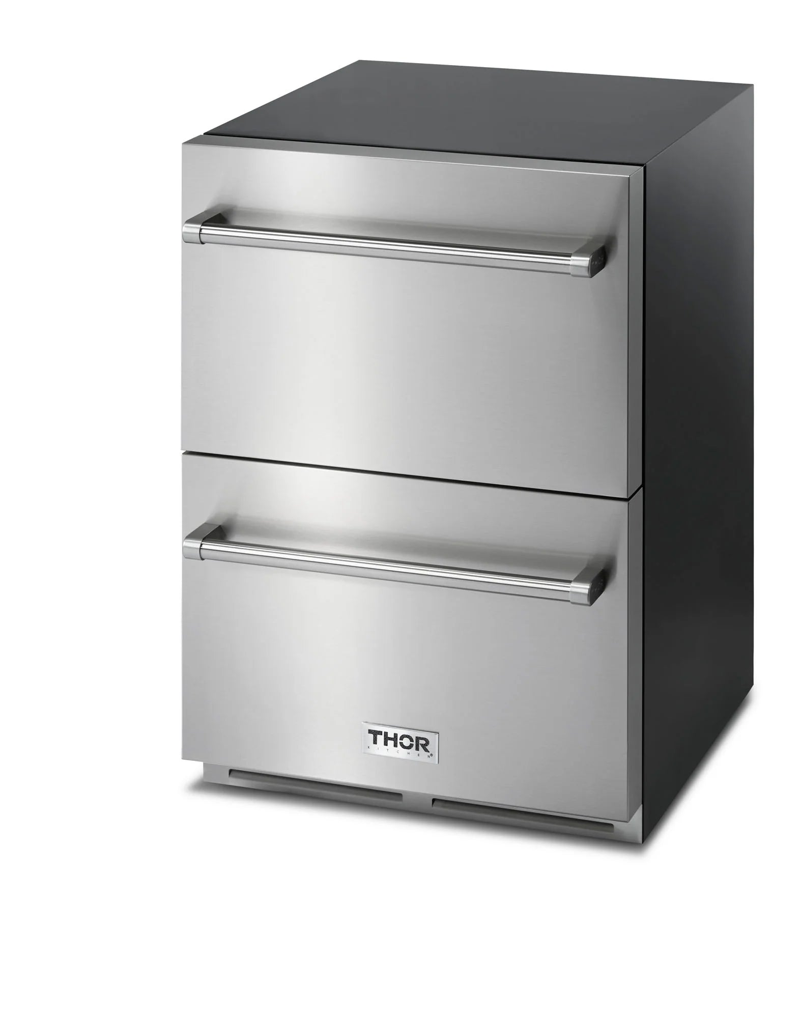 Outdoor gas grill cabinet with double doors, dark finish and THOR logo