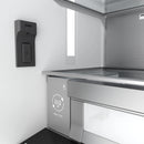 Stainless 36-inch refrigerator interior corner with water filter housing