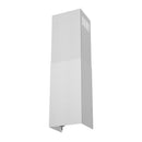 Stainless chimney range hood side view with vent grille and mounting brackets.