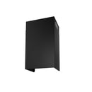 Black wall-mount range hood side view with hinged filter access panel