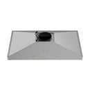 Stainless steel chimney range hood, underside baffle and mounting bracket details