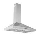 Stainless steel chimney range hood with side chimney housing and vented cooktop hood