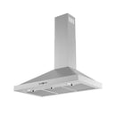 Stainless steel chimney range hood with chimney body and overhead vented fan cover
