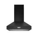 Black wall-mount range hood front with Thor logo and LED vent grille