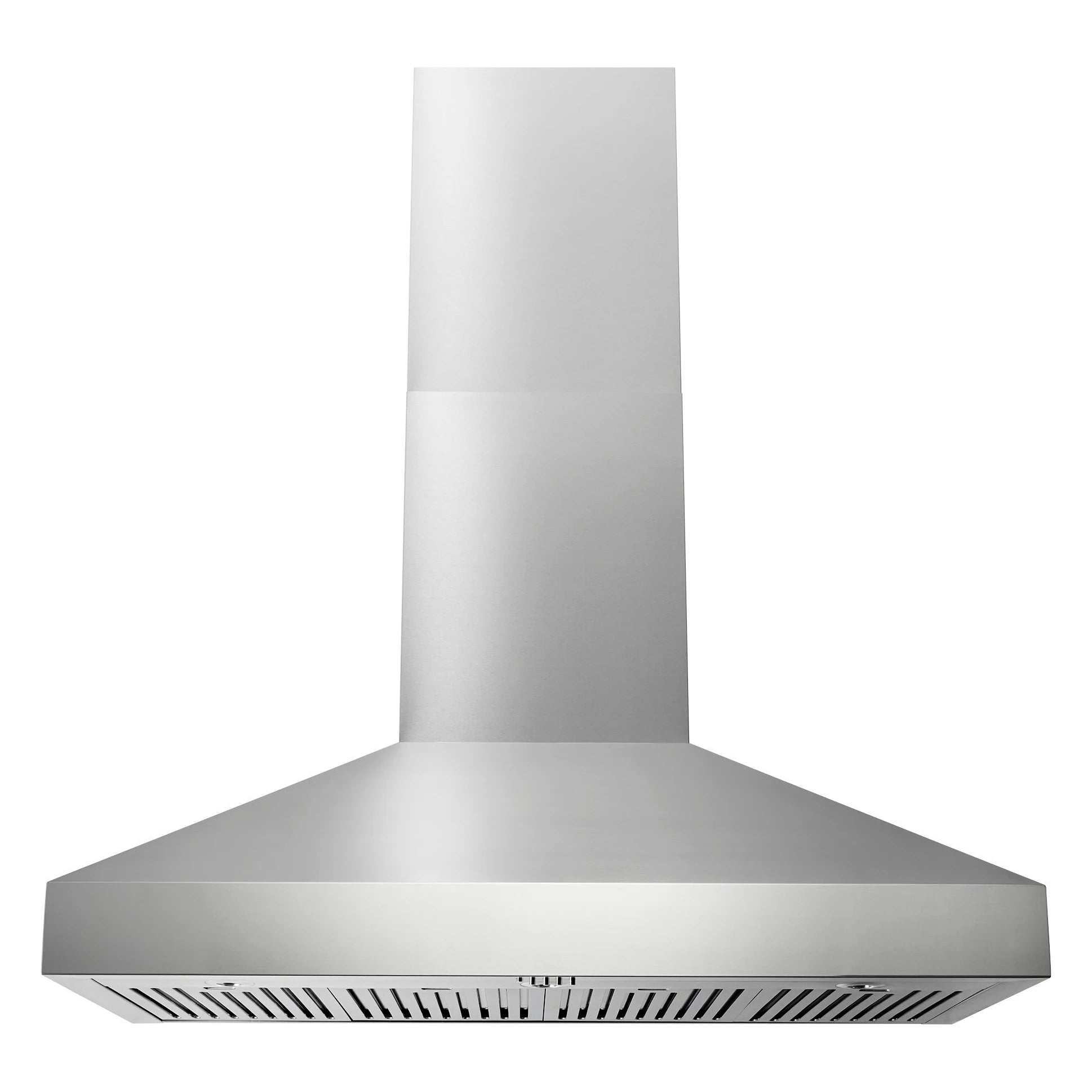 Stainless steel pyramid wall mount range hood with front vent and vertical chimney