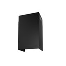 Black exterior side panel of wall mount range hood with vent cover
