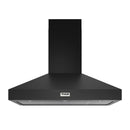 Black wall mount range hood, front view with THOR logo on the canopy