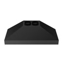 Black range hood top with two round openings on the interior surface