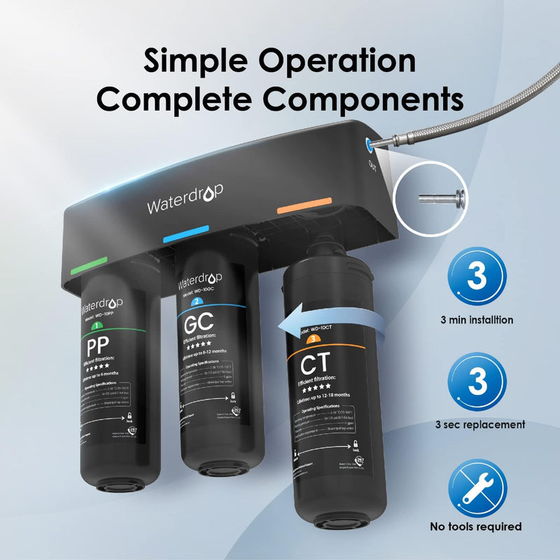 Waterdrop 3-stage Under Counter Direct Connect Filtration System (WD-TSA-10)