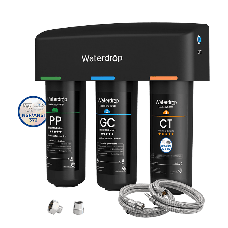 Waterdrop Layer Under Sink Water Filter System, Under Sink Water Filtration System, Reduces PFAS, PFOA/PFOS, Fluoride, Chlorine, Bad Taste & Odor, NSF/ANSI 42 Certified Element, USA Tech (WD-TSA-10)