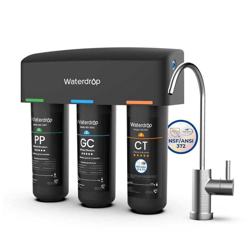 Waterdrop 3-stage Under Counter Water Filter System with Dedicated Faucet (RP-WD-TSB-10-N)