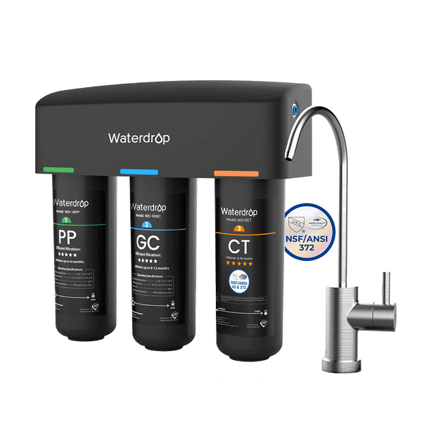 Waterdrop Under Sink Water Filter System 9 Stage Filtration, NSF/ANSI 42 Certified Element, Reduces Chloramine, Chlorine, with Brushed Nickel Faucet (RP-WD-TSB-10-N)