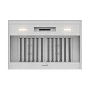 Stainless steel under-cabinet range hood front panel with vent slats and THOR logo
