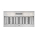 Stainless steel under-cabinet range hood with vent grille and central control panel