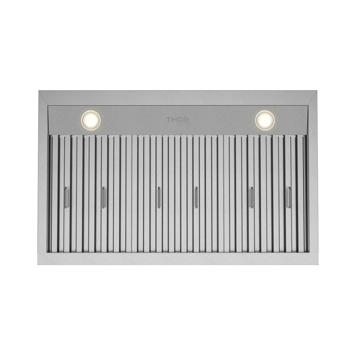 Stainless steel range hood interior grille with two round lights