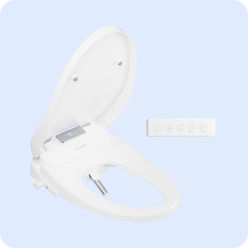 TUSHY Aura Smart Bidet Seat with Temperature Control for Seat, Water & Dryer, Instant Warm Water, Auto Open and Soft Close Lid