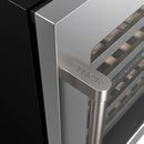 THOR wine cooler handle on stainless door panel with visible touch control icons.