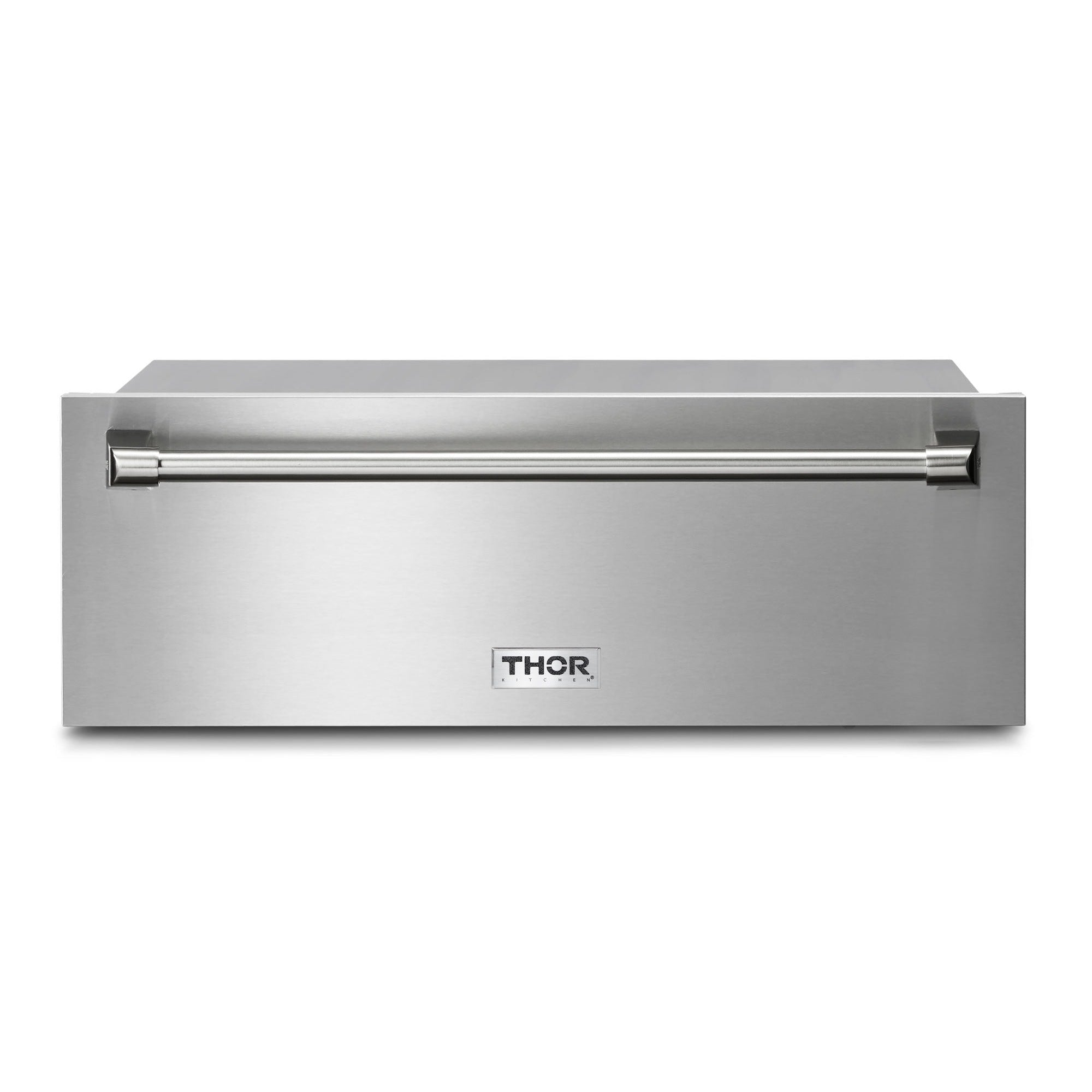 Thor Kitchen stainless steel warming drawer with horizontal handle, front view
