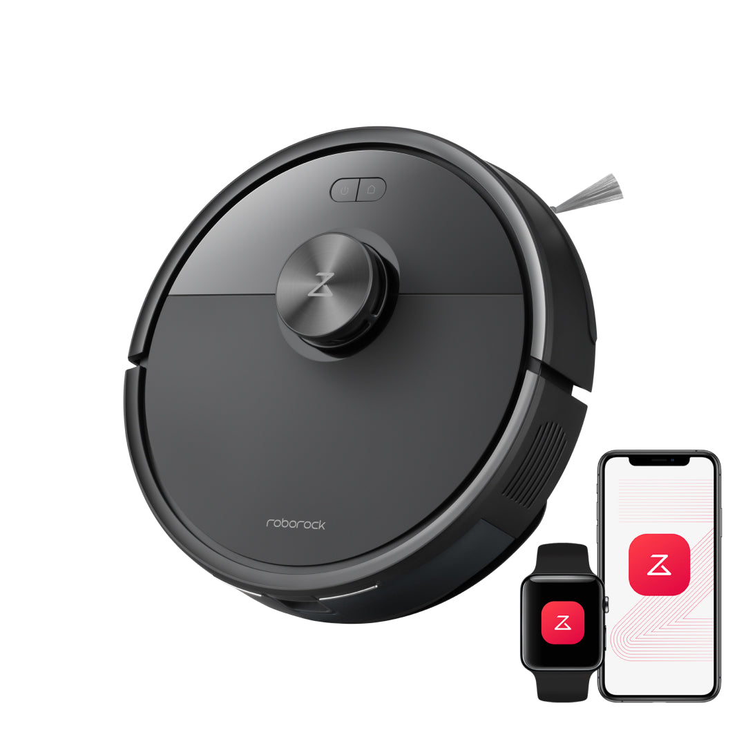 Black robot vacuum and mop with side brush and smartphone app control preview