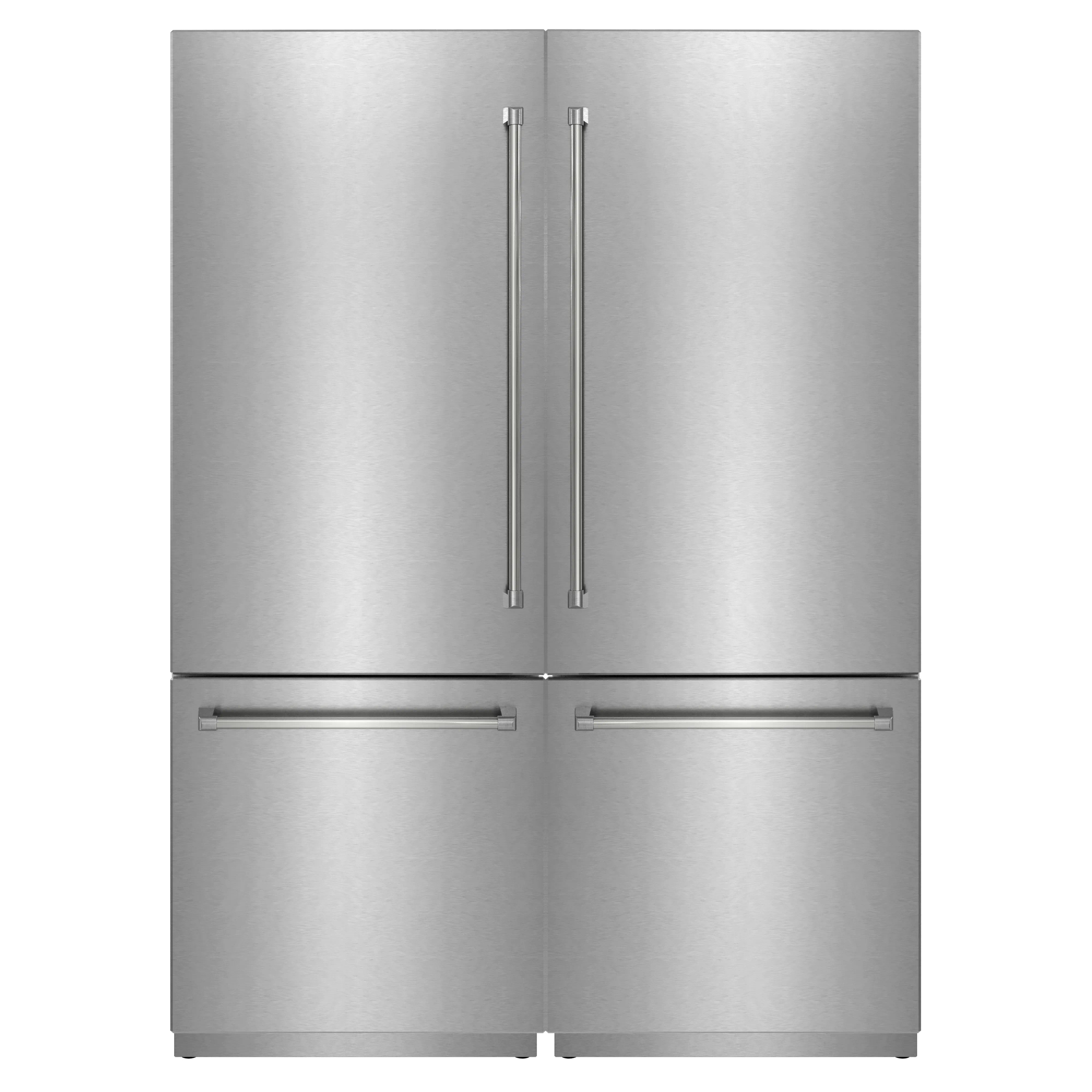 Stainless steel built-in refrigerator, side-by-side doors with bottom freezers
