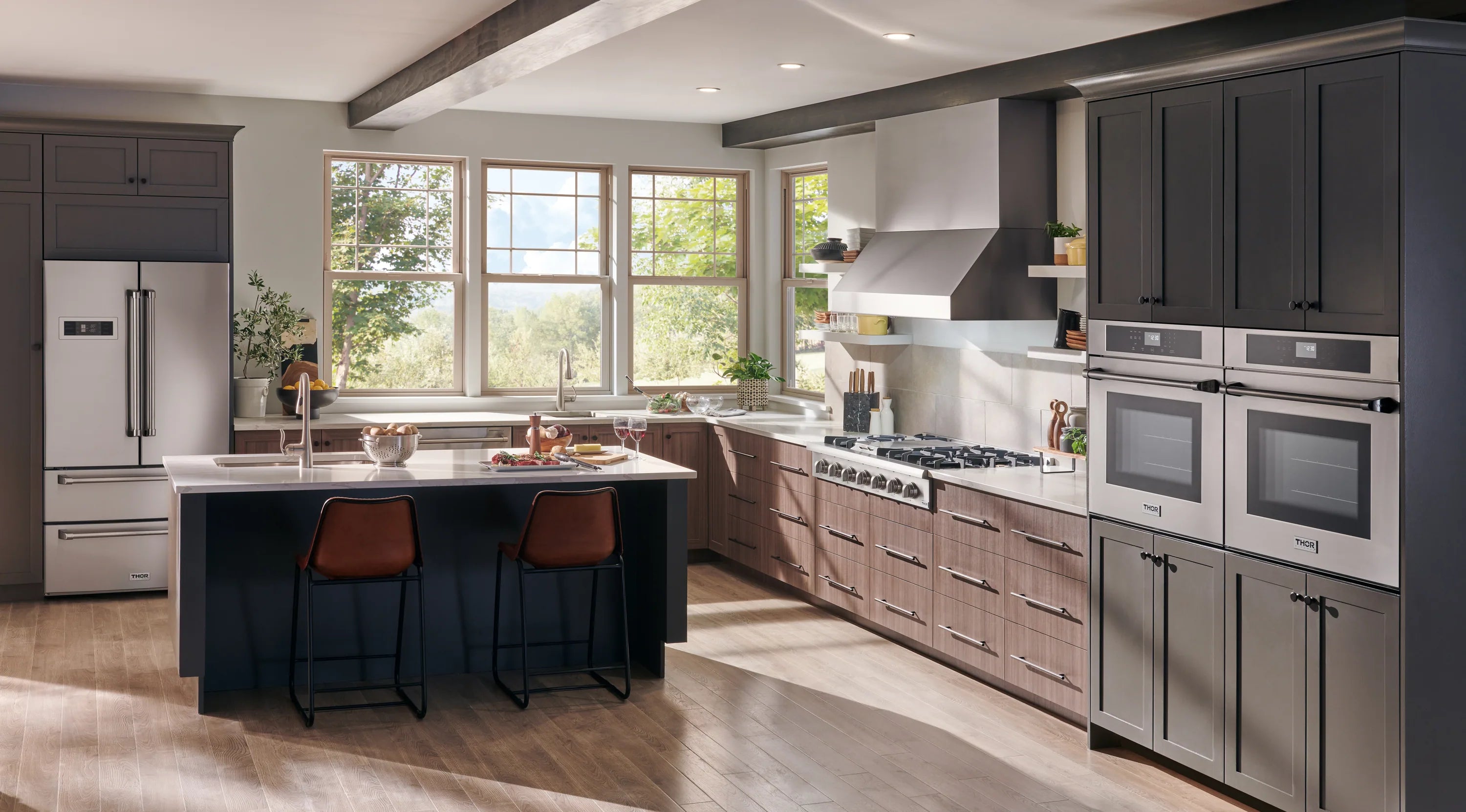 Stainless steel wall oven with black glass door, Thor Kitchen, built-in