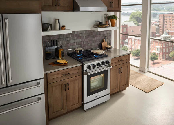 Thor Kitchen 2 Piece Appliance Package 24 Inch Gas Range and Over the Range Microwave Vent Hood in Stainless Steel
