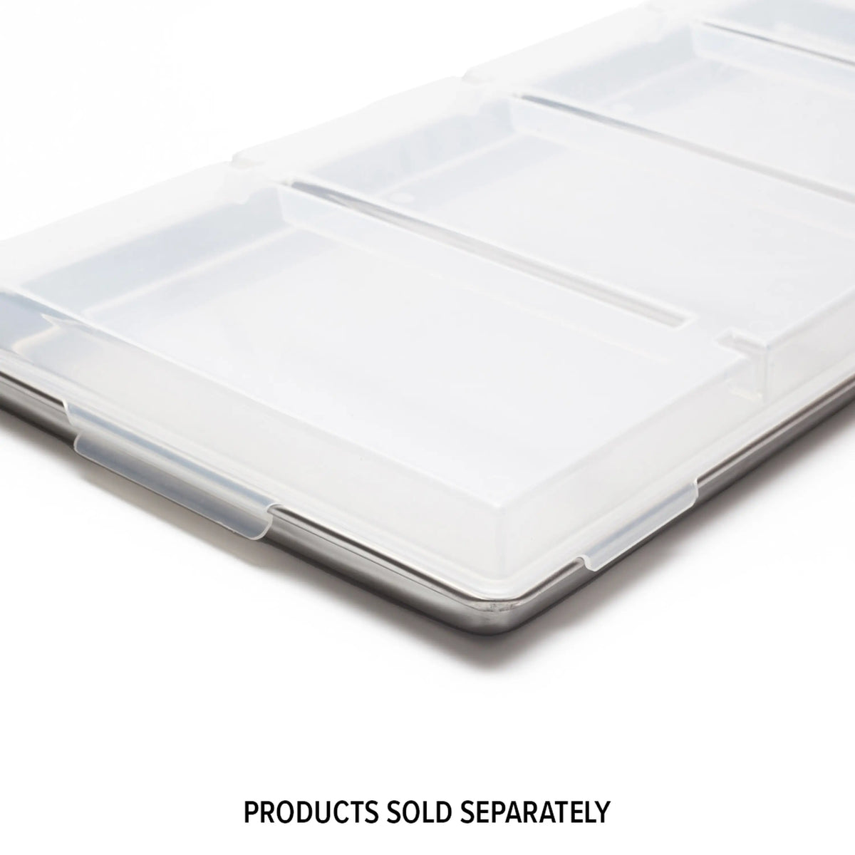 Freeze dryer tray with clear/white plastic pan insert and silver frame