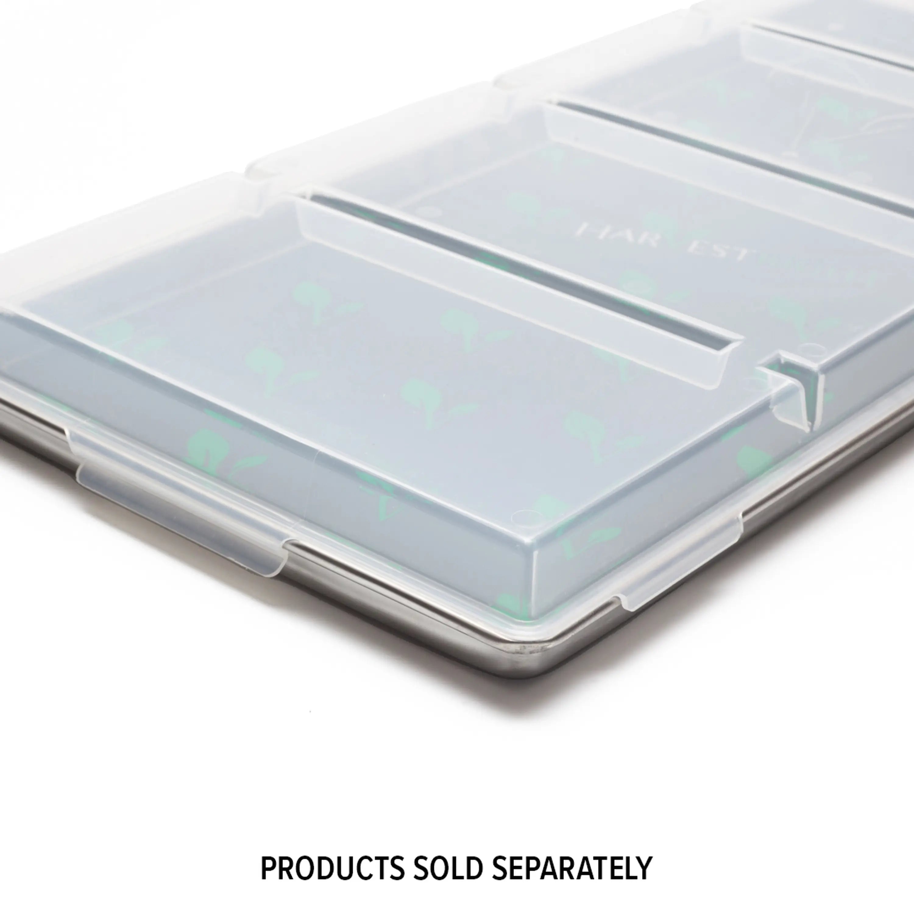 Large clear tray lid with sealing lip, translucent plastic