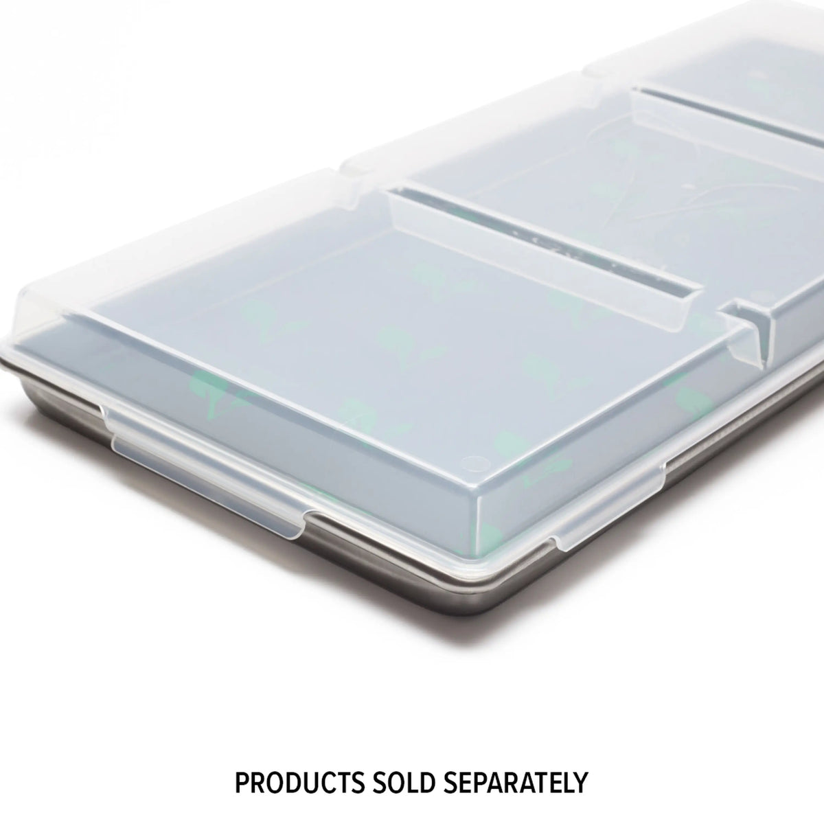Medium tray lids set of 5, clear plastic with gray rails and hinged compartments