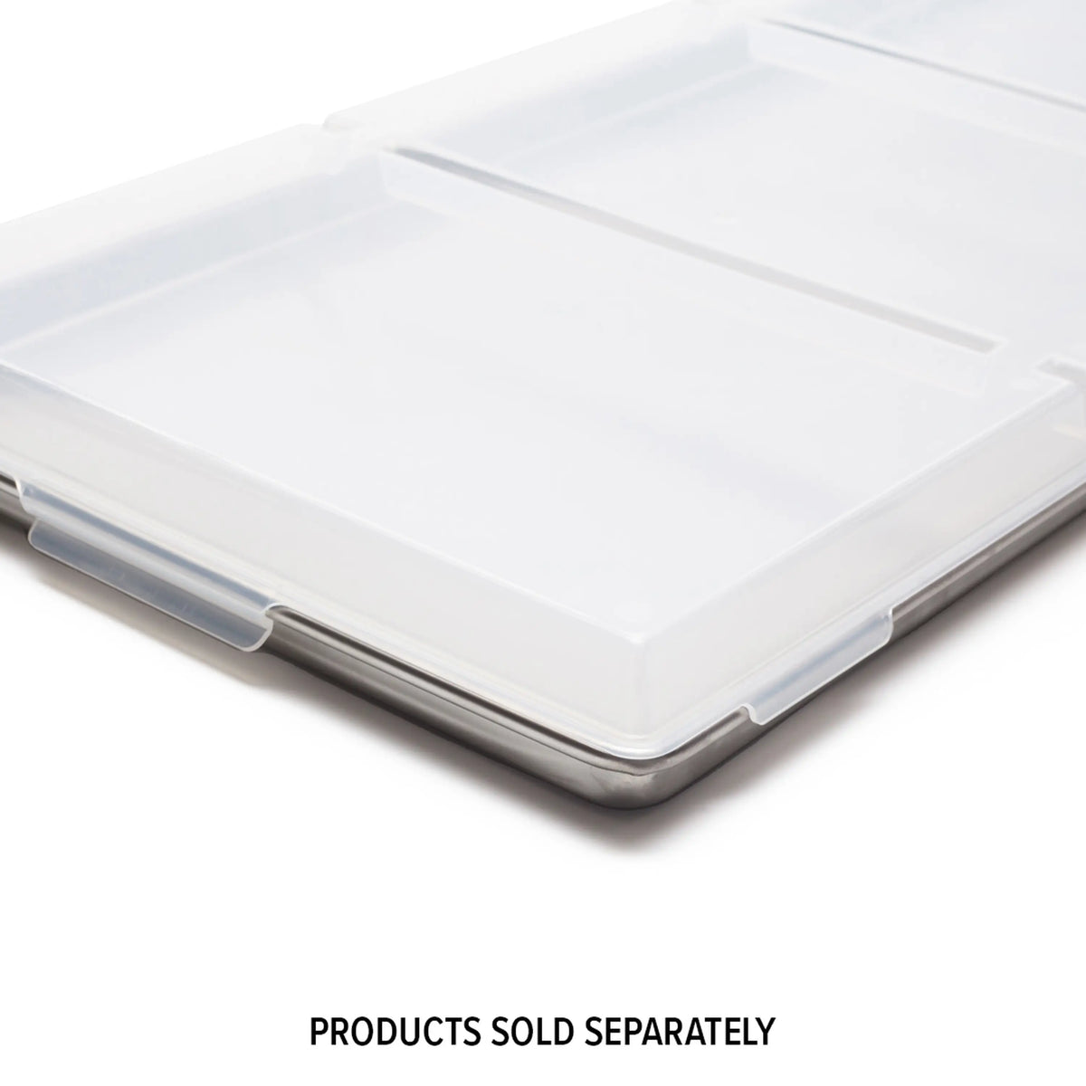 White freeze dryer tray with metal base and side latch tabs