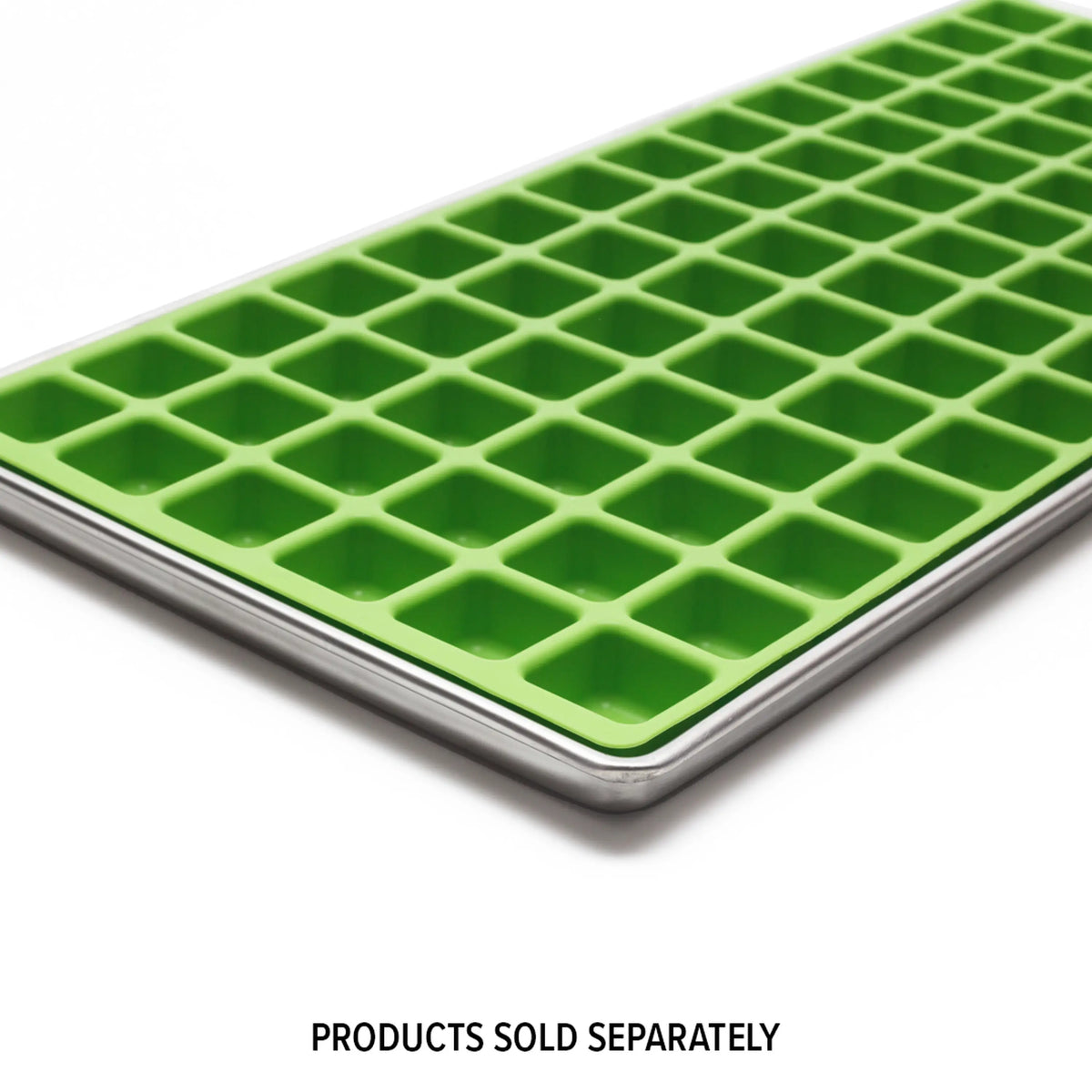 Large freeze dryer tray with bright green grid insert and silver rim