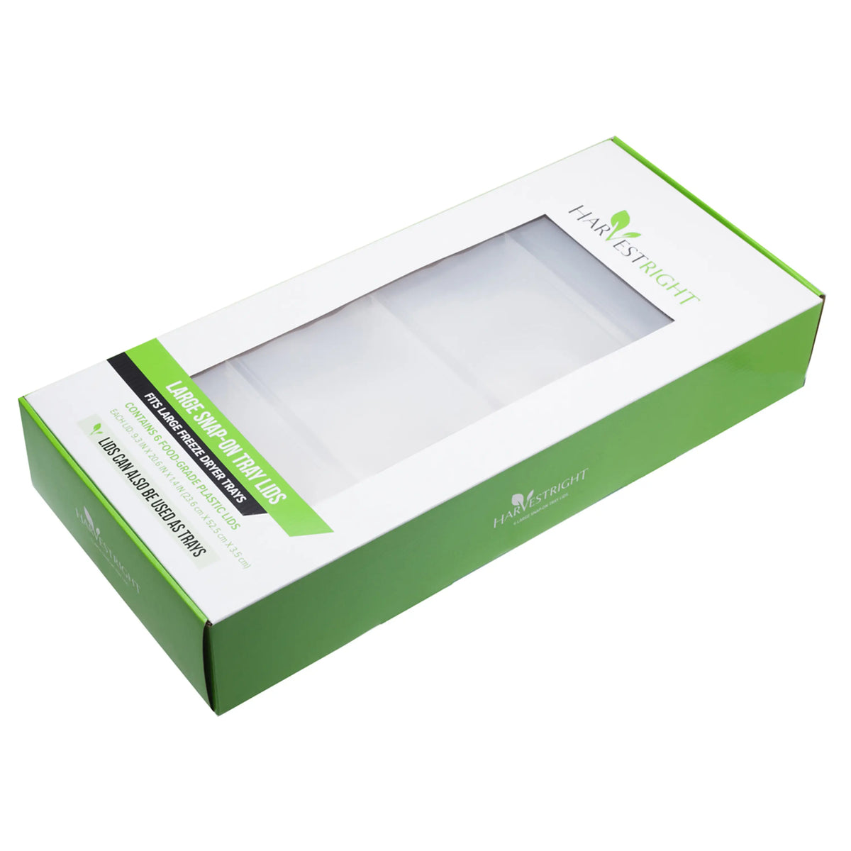 Harvest Right tray lids set in green-and-white retail box with clear window