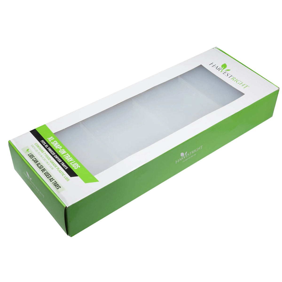 X-Large tray lids set in green retail box with clear window