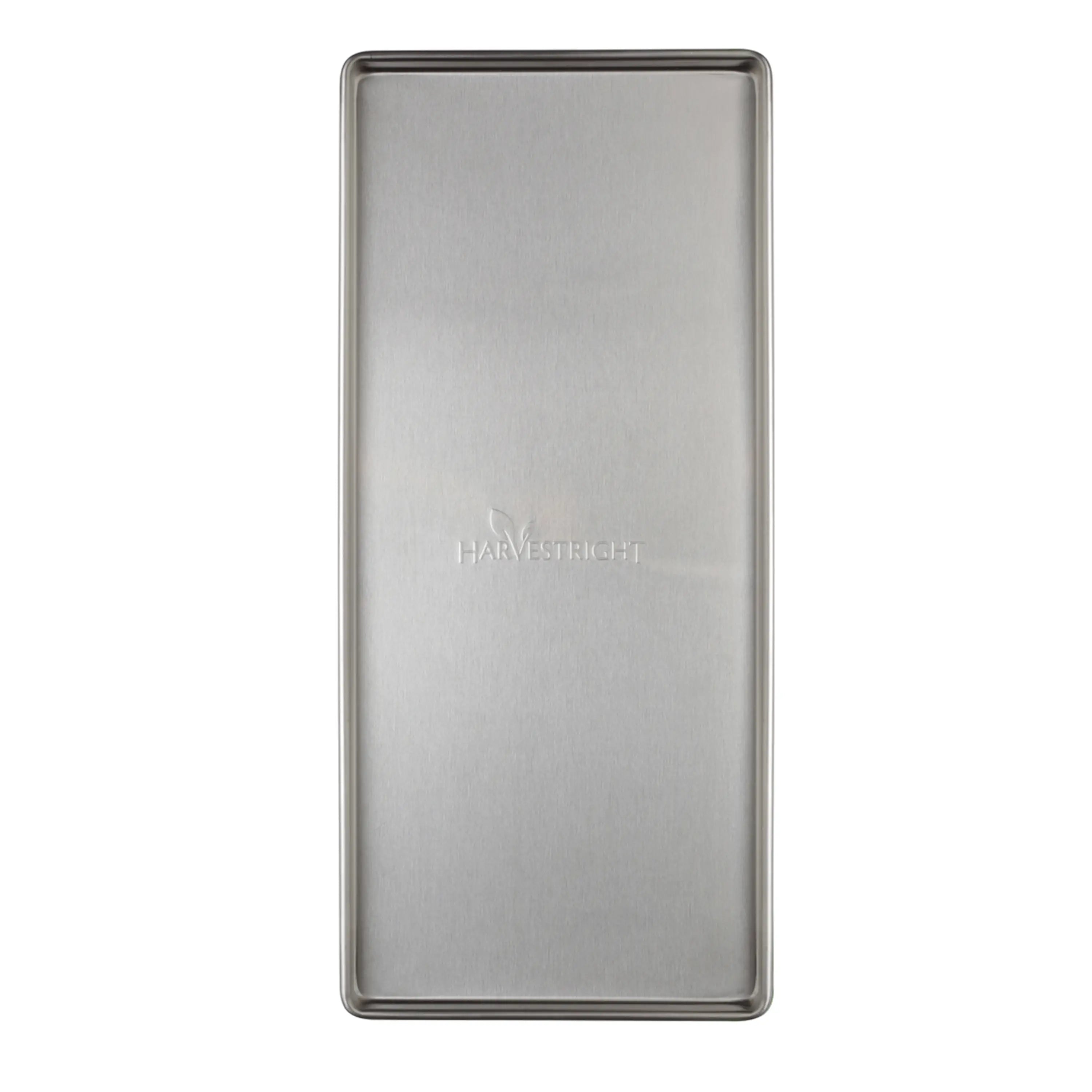 Freeze dryer tray with silver frame and Harvest Right logo, front view
