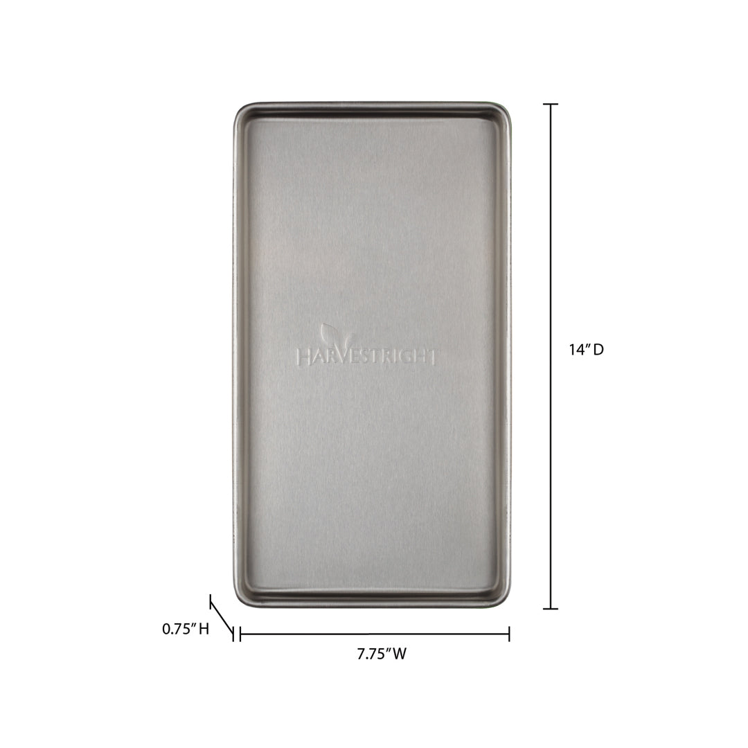 Harvest Right freeze dryer tray size diagram showing tray dimensions and embossed logo