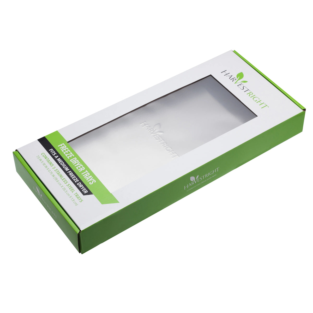 Freeze dryer tray set box packaging with green sides and clear tray window